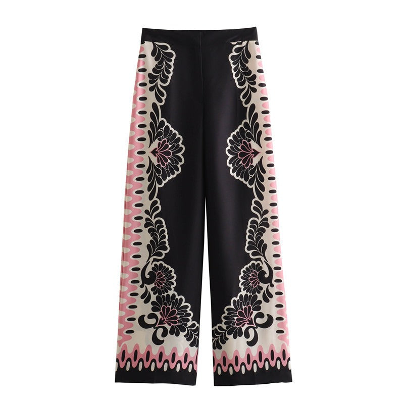Long Sleeve Print Shirts Women Pants Suits Single Breasted 2piece Suits  Women Casual Long Pant Set