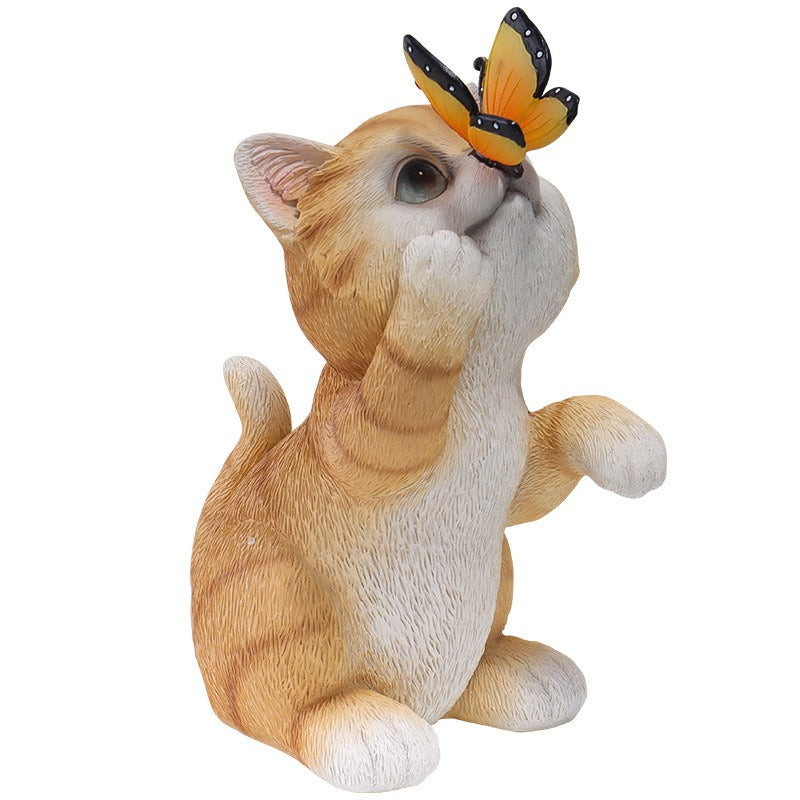 Solar outdoor cat resin night light decoration