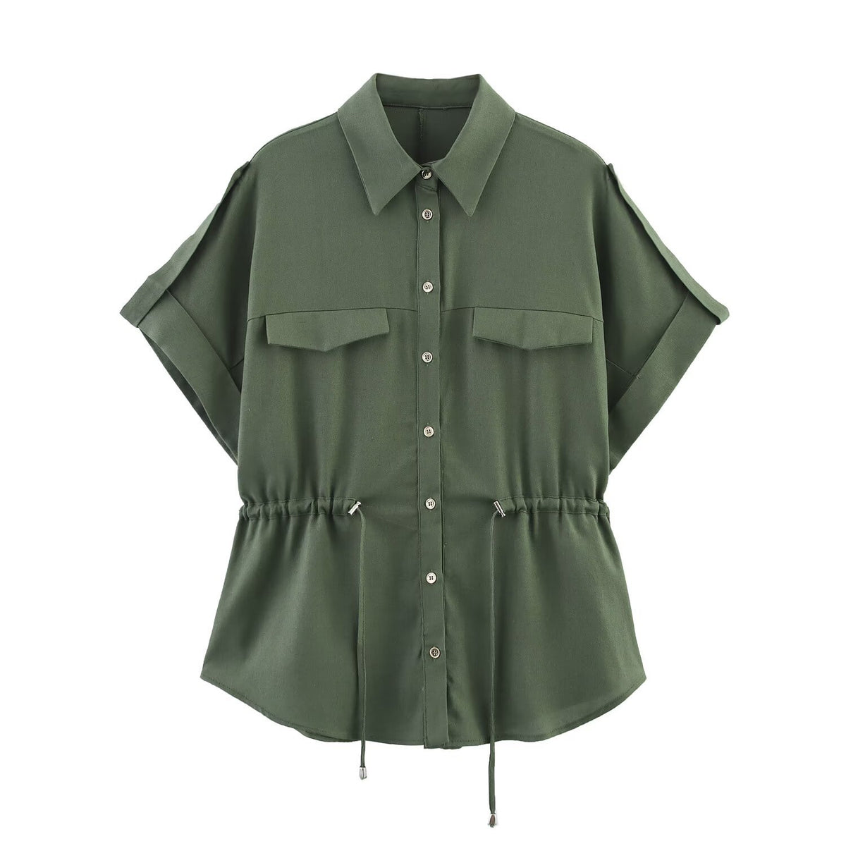 Fashionable loose single breasted lace up blended hunting outfit shirt for women