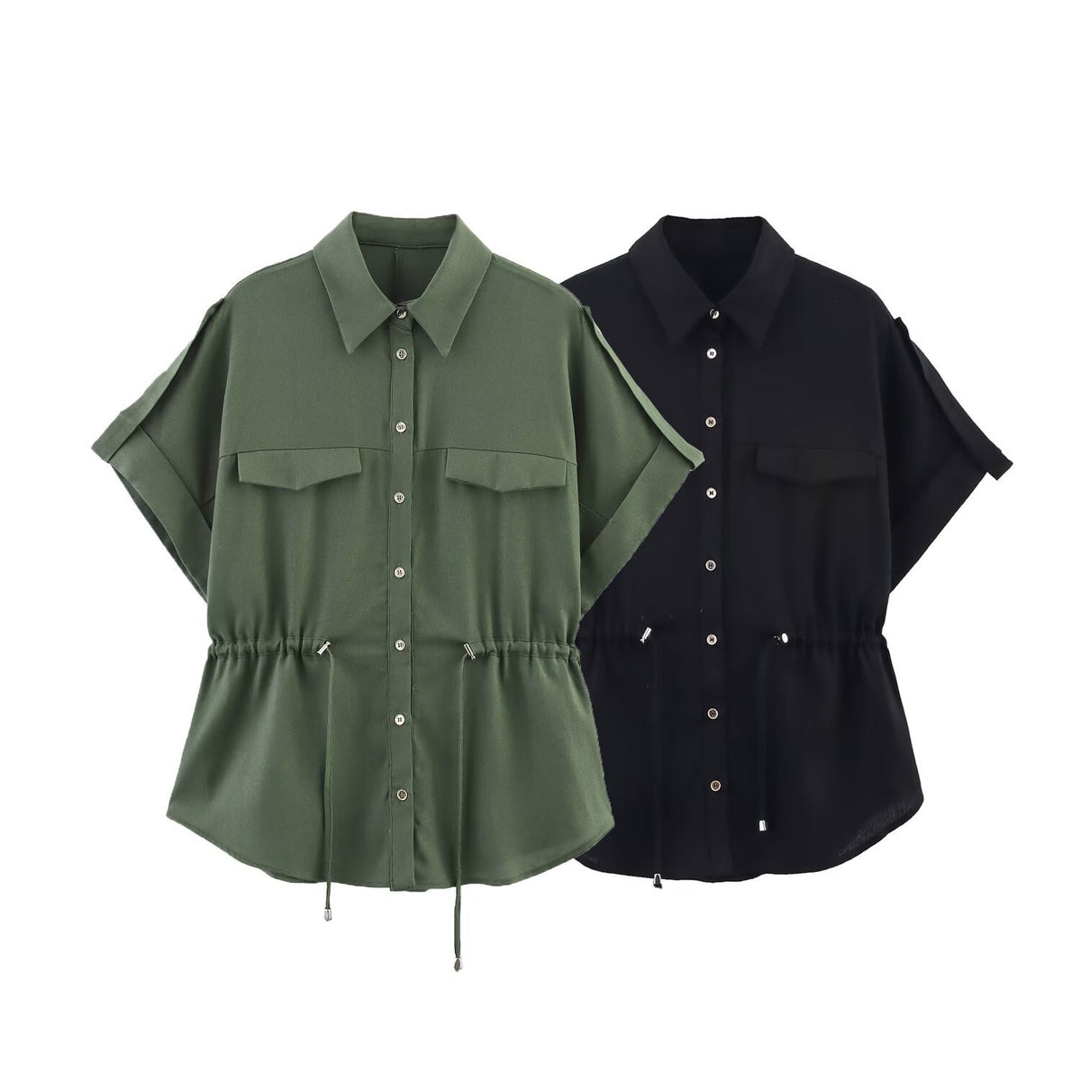 Fashionable loose single breasted lace up blended hunting outfit shirt for women