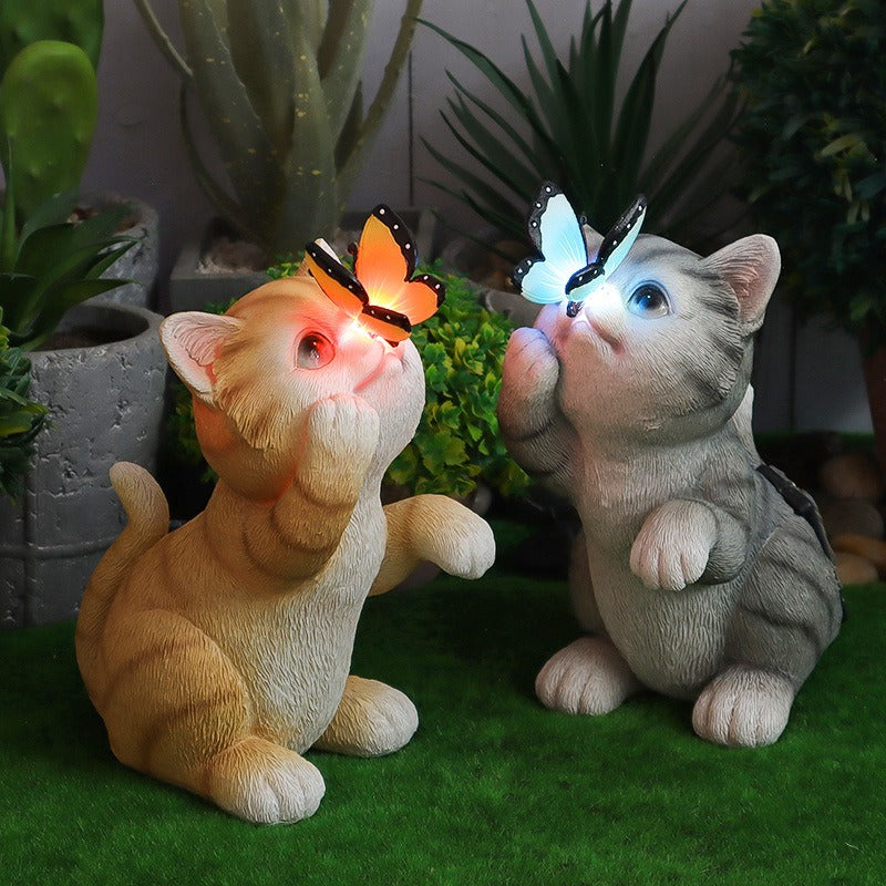 Solar outdoor cat resin night light decoration