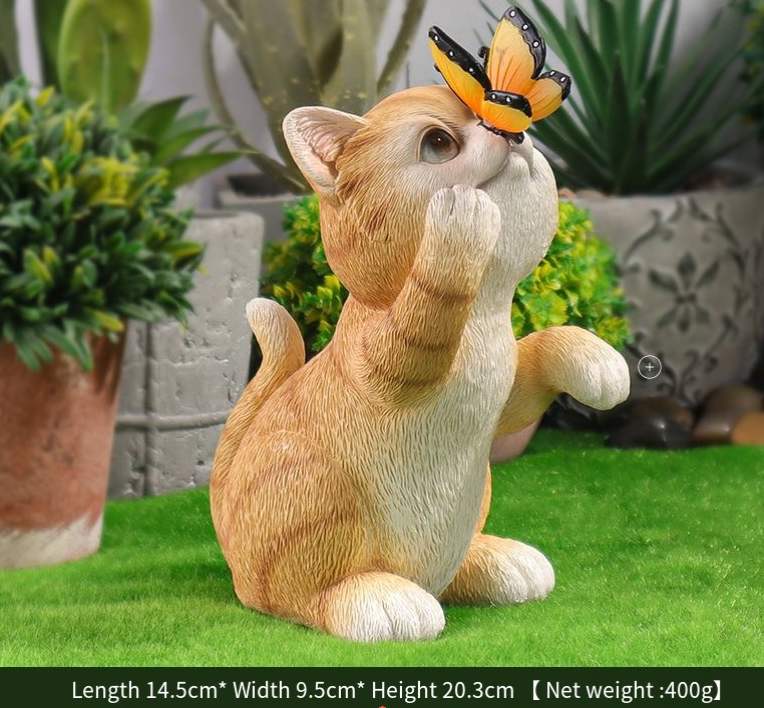 Solar outdoor cat resin night light decoration