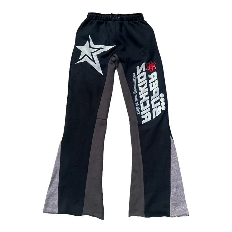 Hiphop Letter Star Print Loose Hooded Sweatshirt Unisex