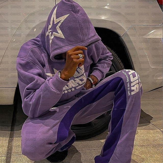 Hiphop Letter Star Print Loose Hooded Sweatshirt Unisex