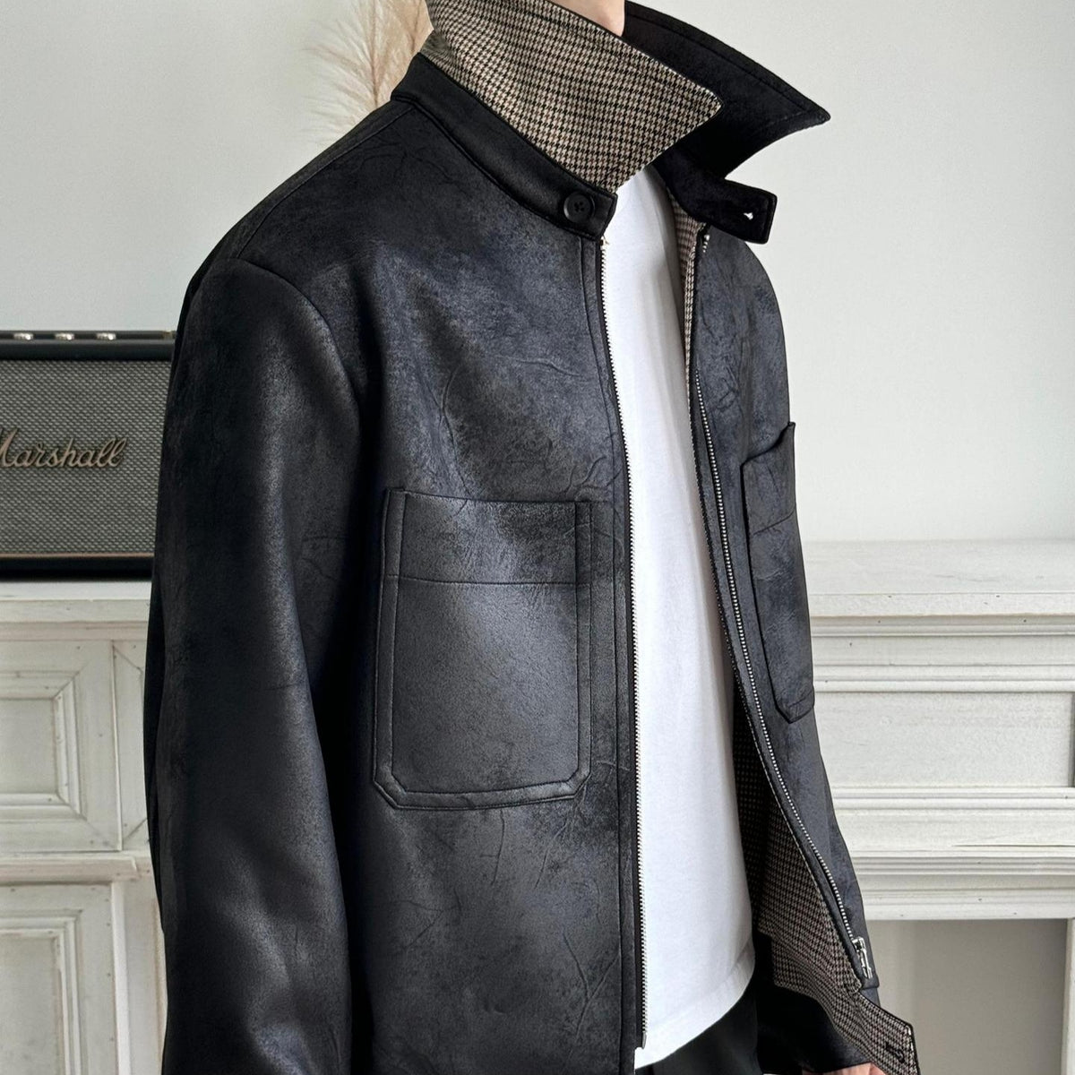 PU leather hunting outfit Cleanfit short and wide jacket jacket for men
