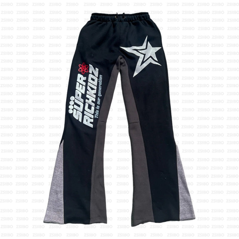 Hiphop Letter Star Print Loose Hooded Sweatshirt Unisex