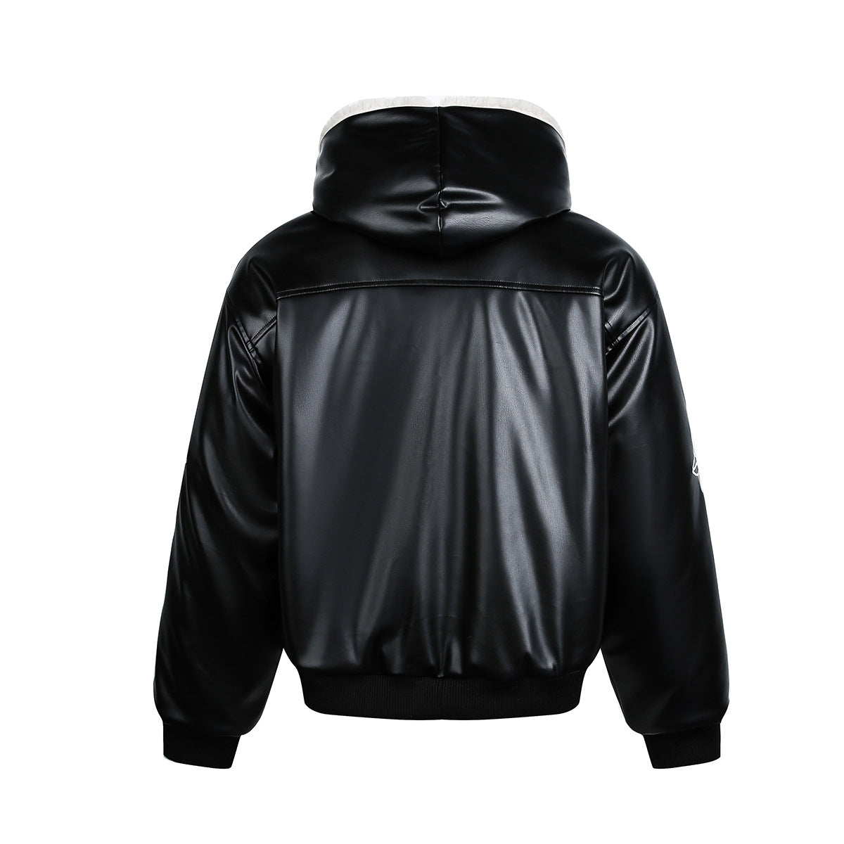 Cross Embroidered PU Leather Coat Coat Cotton Coat