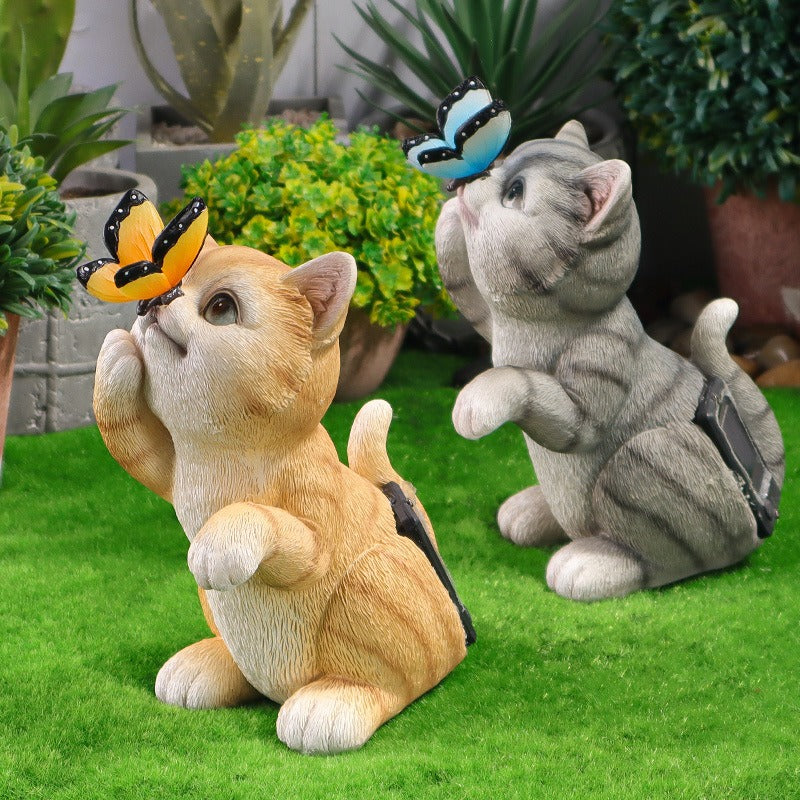 Solar outdoor cat resin night light decoration