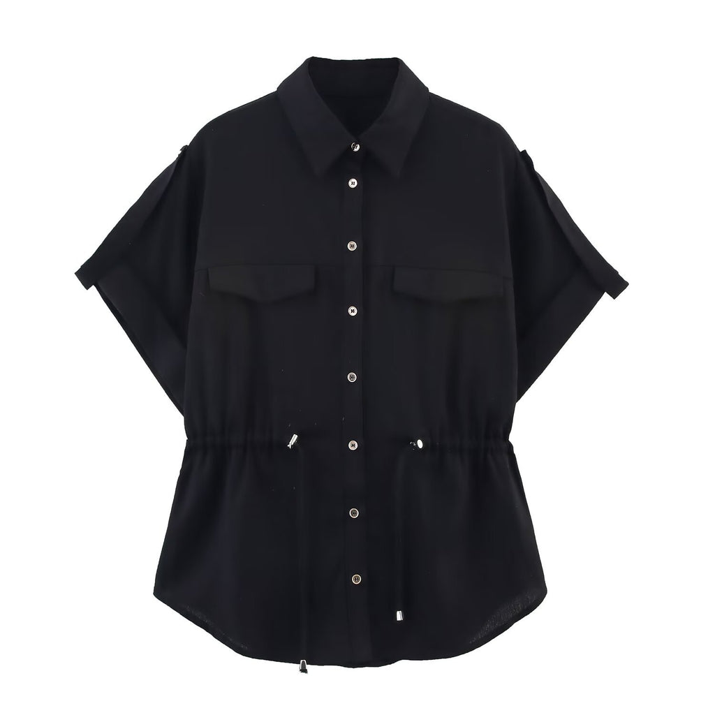 Fashionable loose single breasted lace up blended hunting outfit shirt for women