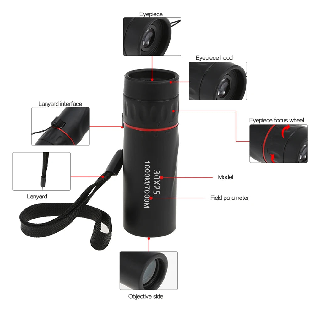 Zacro High Definition Monocular Telescope 30X25 Waterproof Mini Portable Military Zoom 10X Scope For Travel Hunting